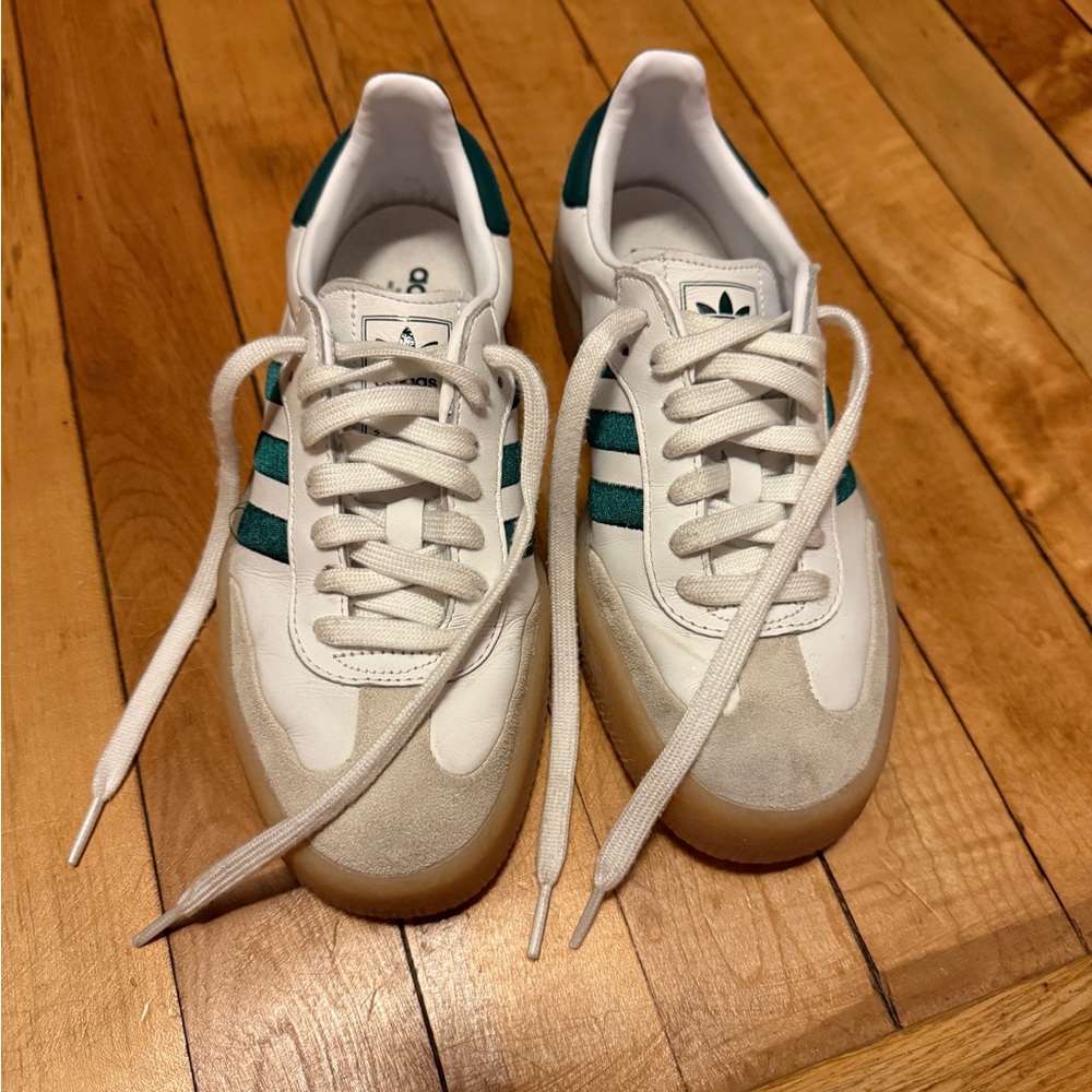 Adidas White and Green Sambae Sneakers